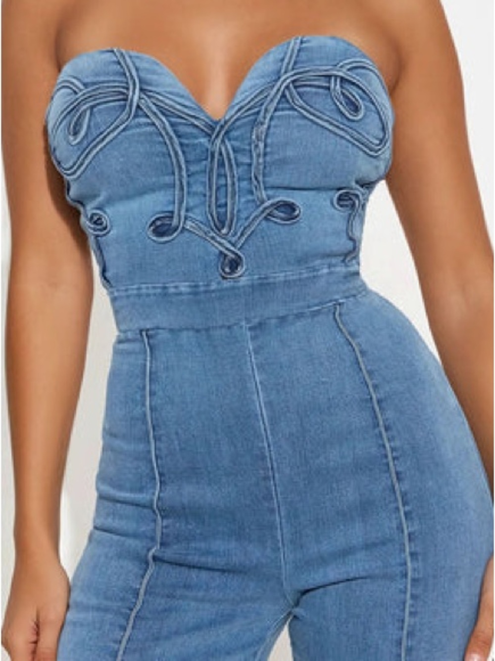 FASHION NOVA Feeling Twirly Denim Jumpsuit - Medium Wash sz L EUC - Picture 3 of 13